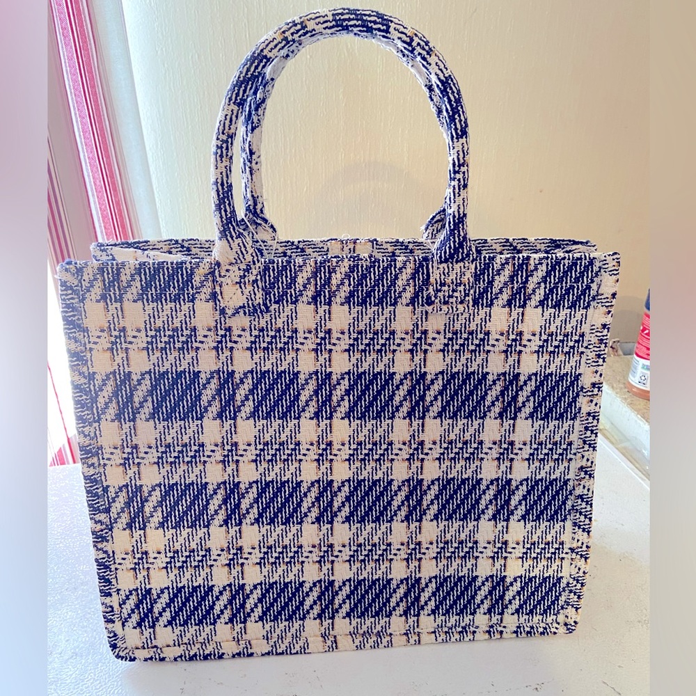 Navy Checkered Tote Bag